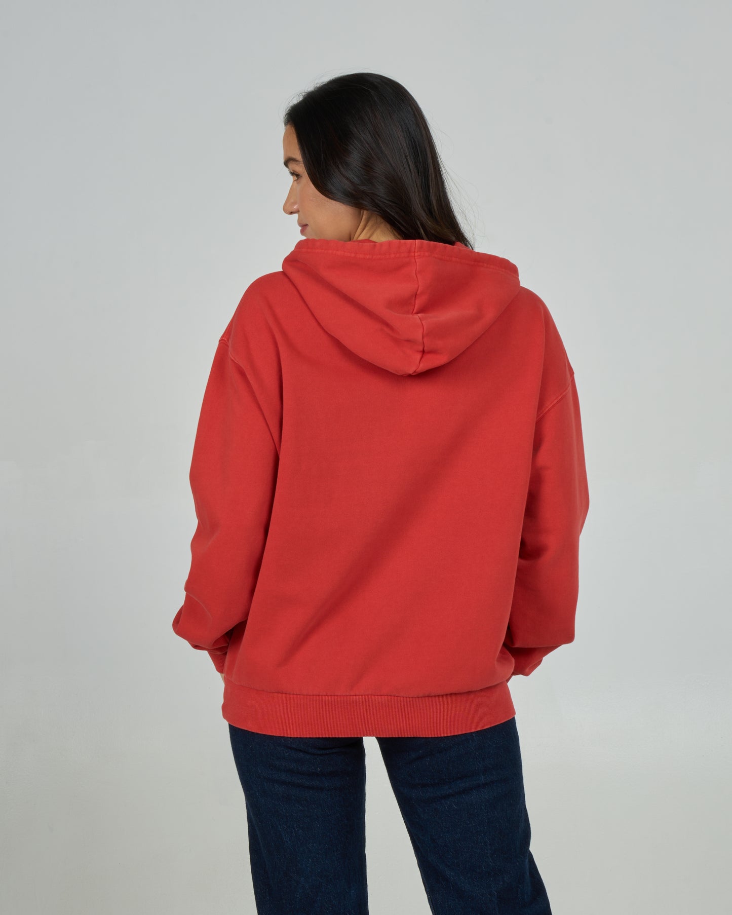 Back view of the Yacht Club Hoody - Fiesta Red.