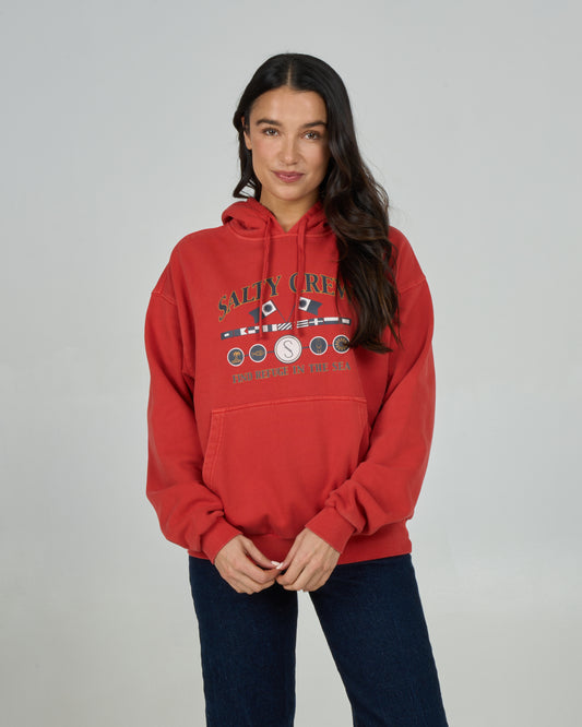 Front view of the Yacht Club Hoody - Fiesta Red.