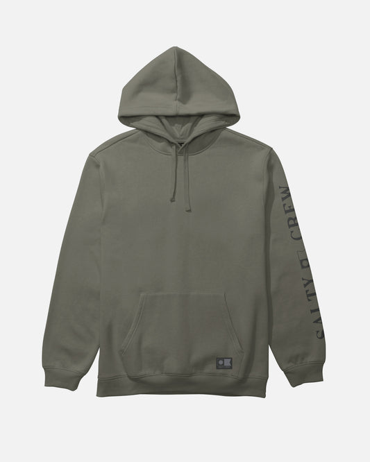 Front view of the Refuge Fleece Hoodie - Olive.