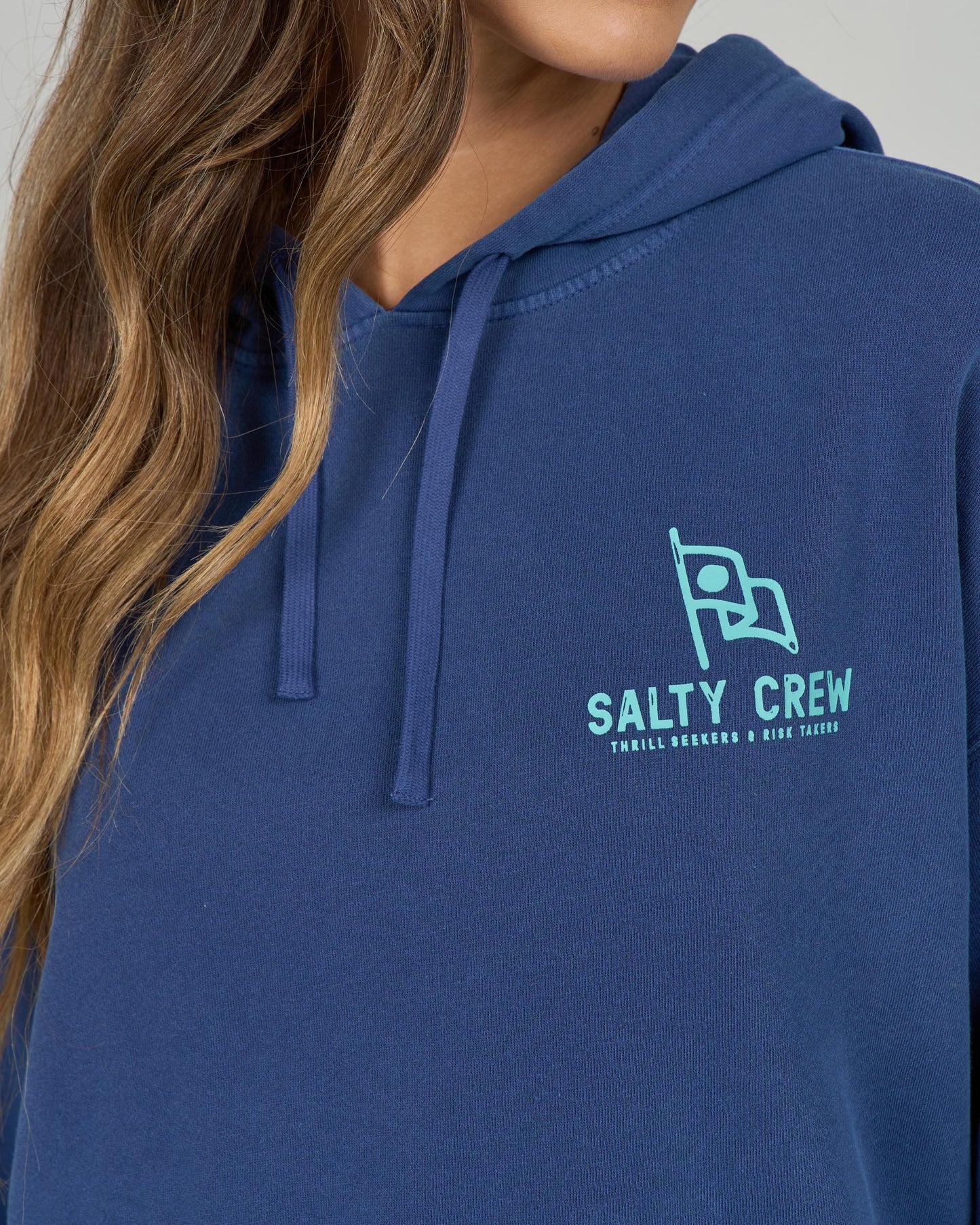 Close up front view of the Flying High Hoody - Navy.
