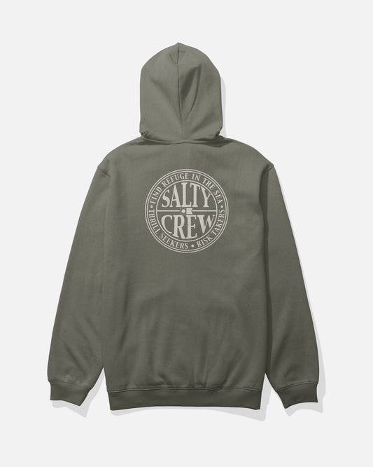 Front view of the Global Zip Fleece Hoodie - Dusty Olive.