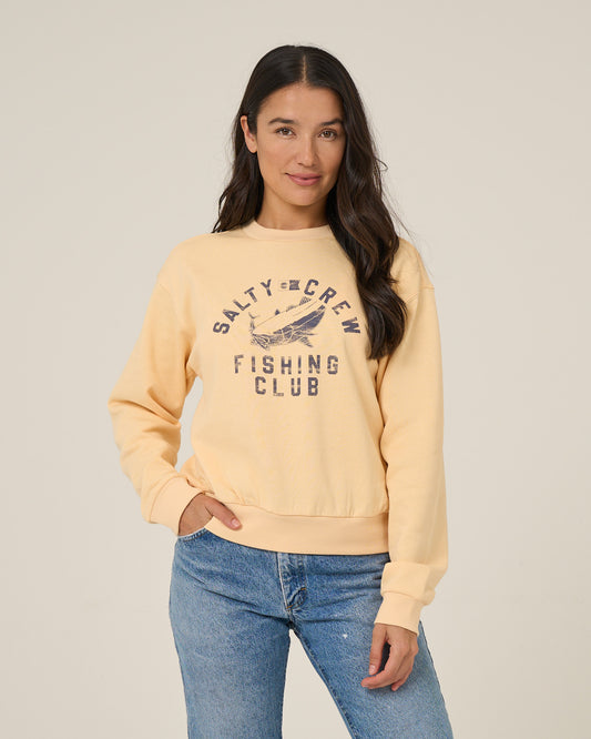 Front view of the Fishing Club Crew Fleece - Custard.