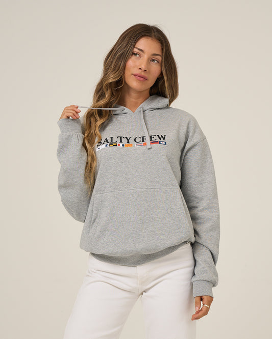 Front view of the Flag Hoodie - Athletic Heather.