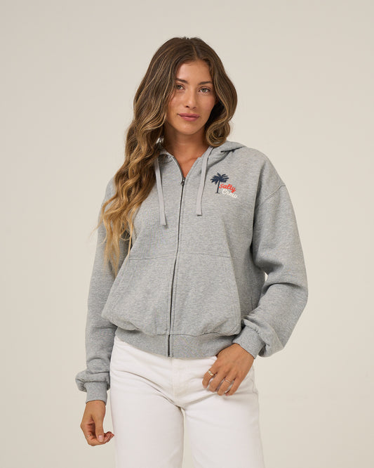 Front view of the First Place Hooded Zip - Athletic Heather.