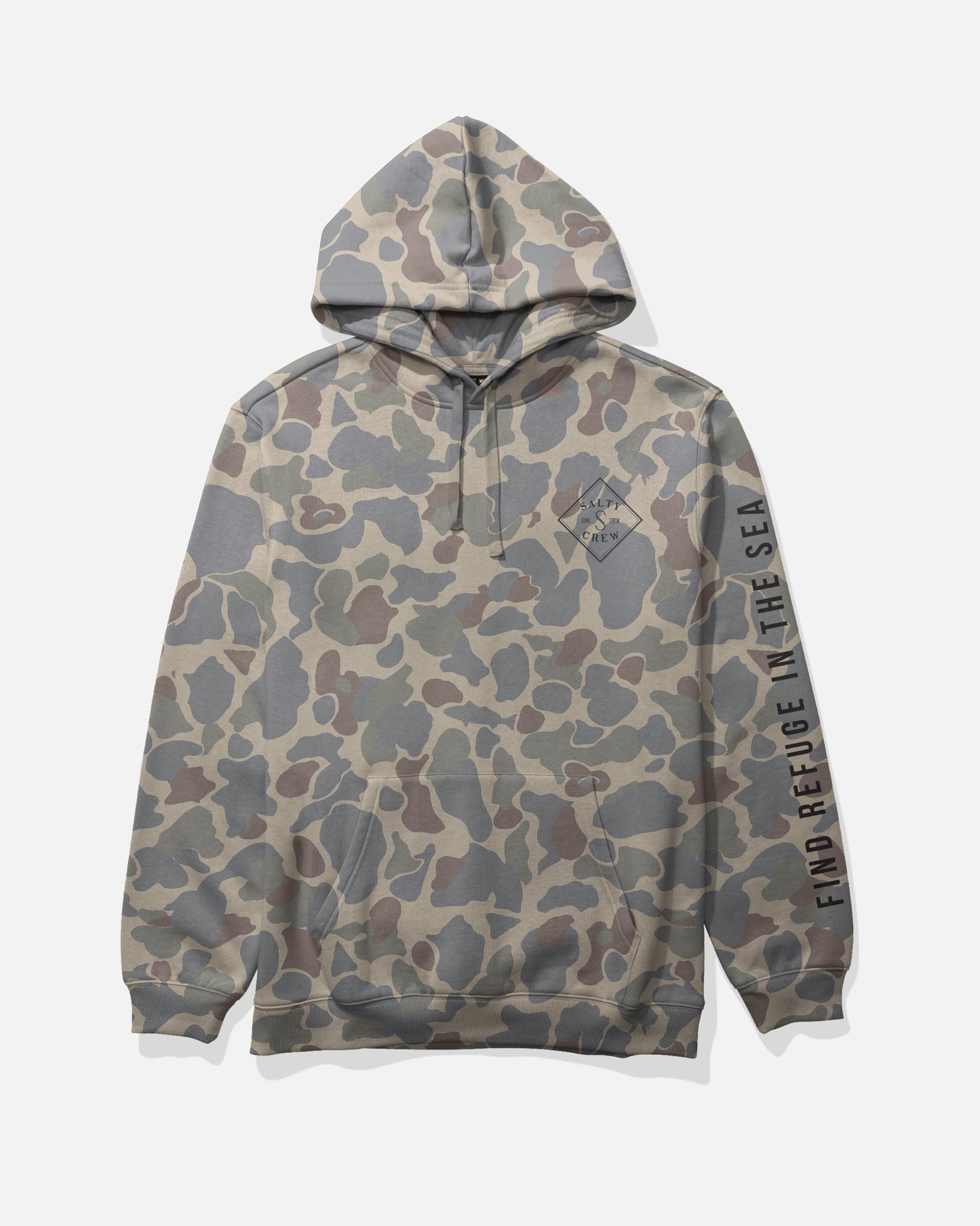 Front view of the Tippet Ranger Hood Fleece - Sand Camo.