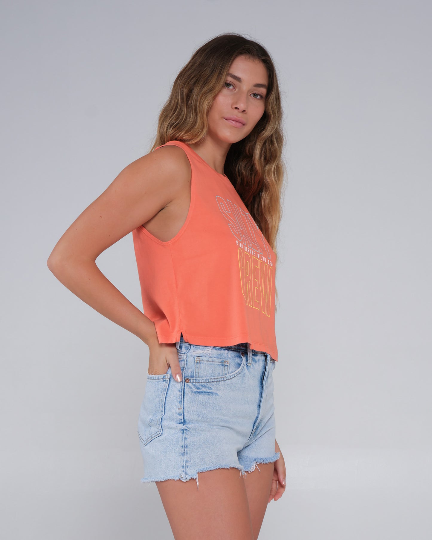 Fine Line Hot Coral Cropped Tank