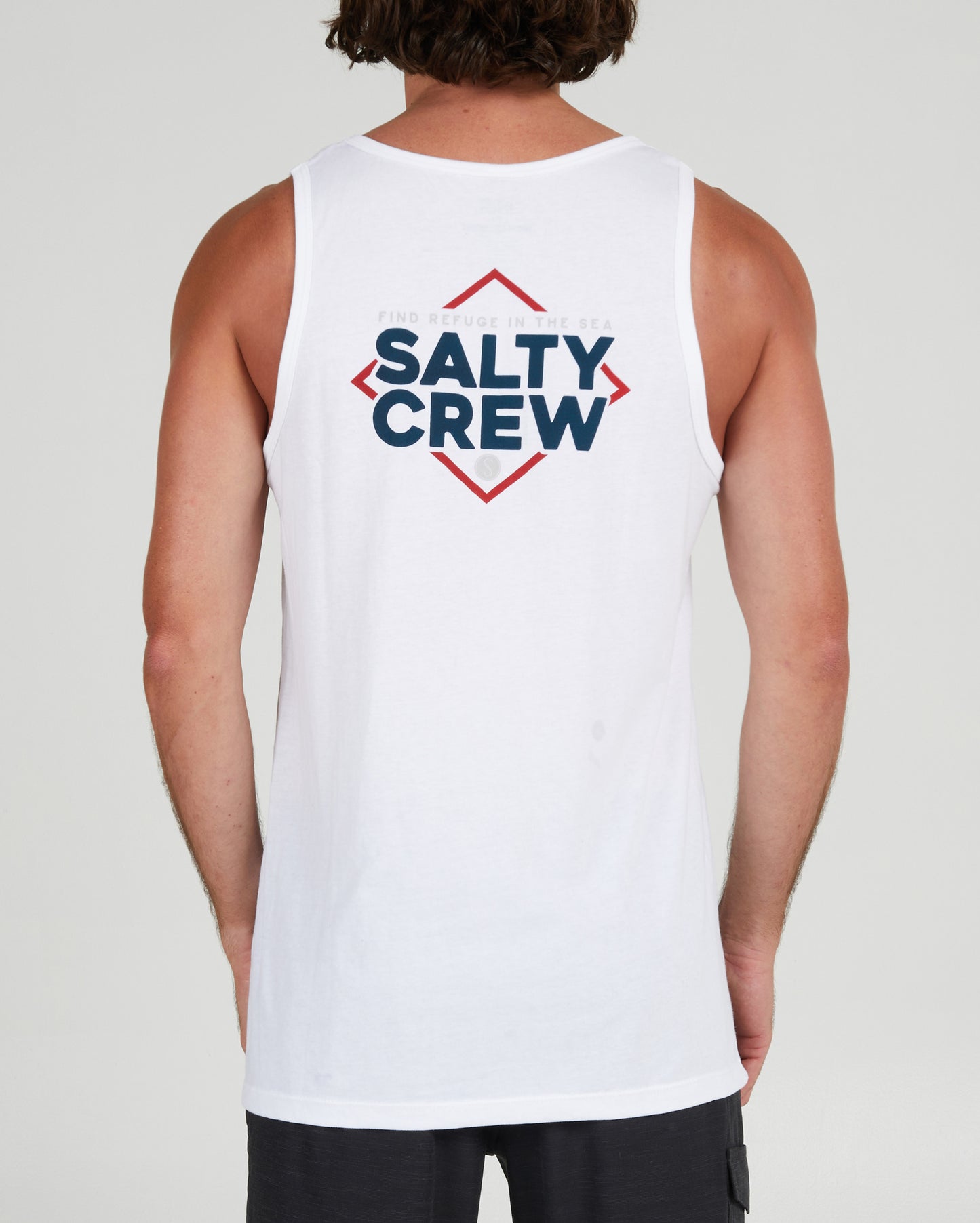 back view of No Slack White Tank
