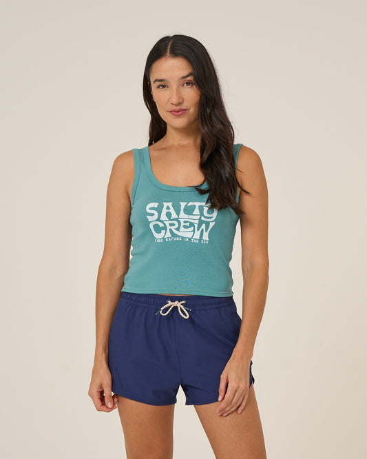Front view of the Freestyle Tank - Teal.