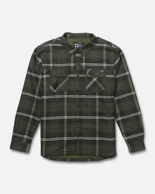 Front view of the Fathom Long Sleeve Tech Shacket - Green.