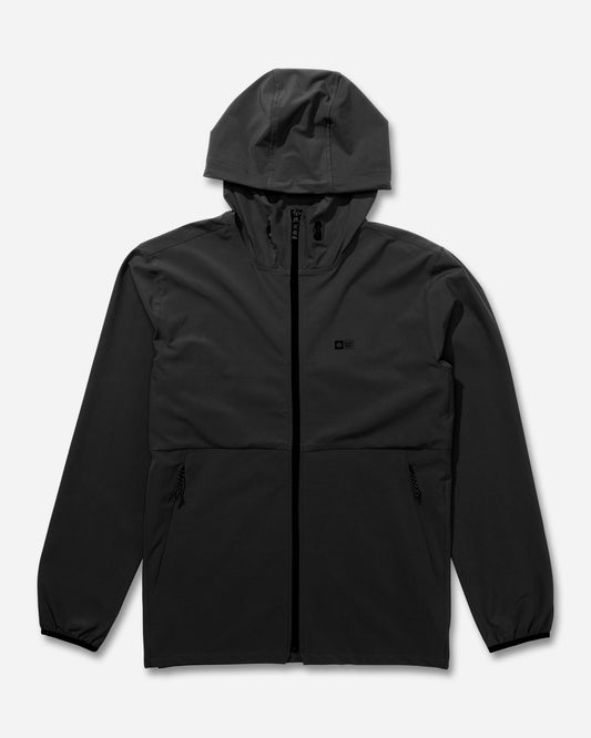 Front view of the Stowaway Windbreaker Jacket - Black Marle.