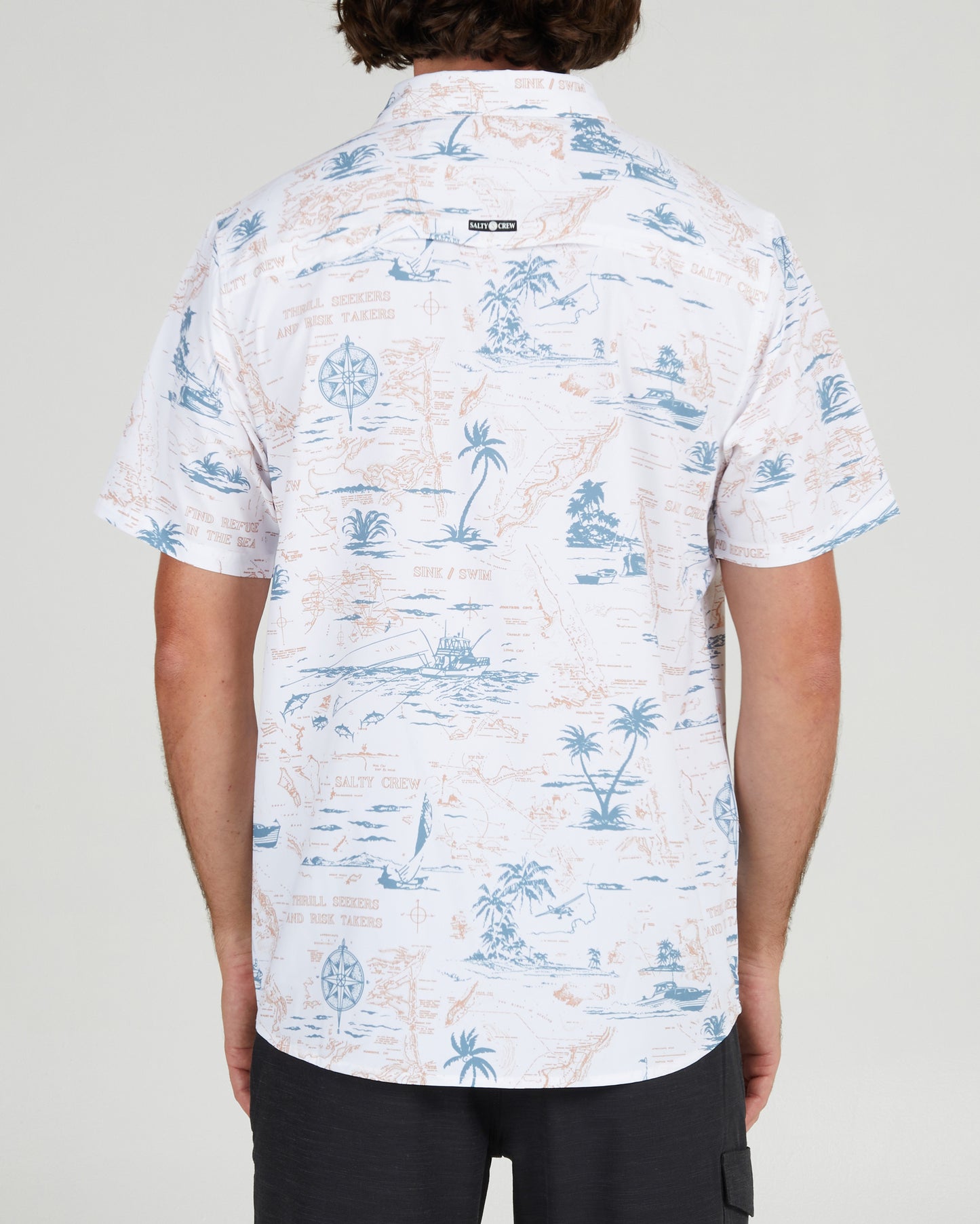 On body back of the Seafarer White S/S Tech Woven