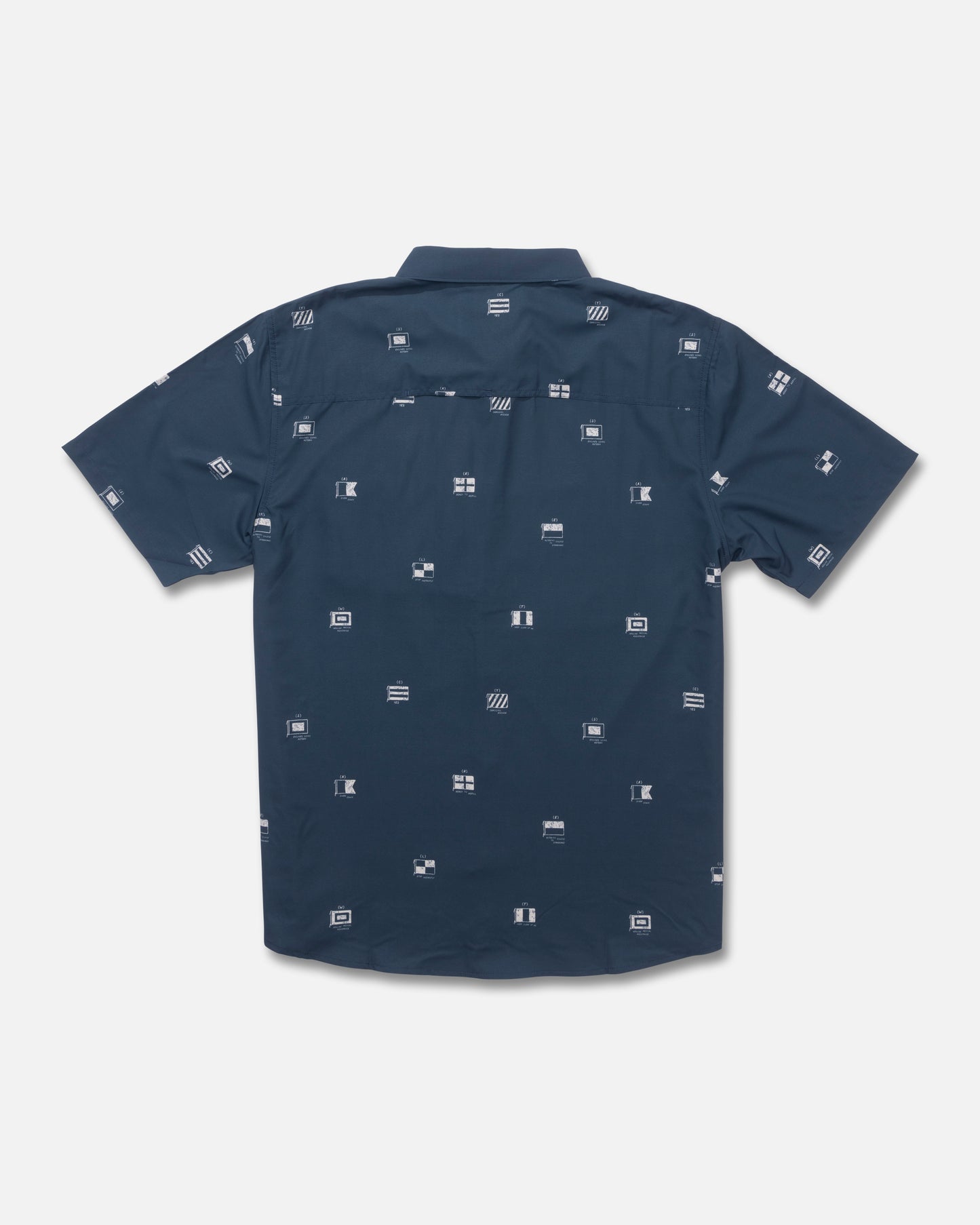 Back view of the Flagship Uv Button Up - Midnight Navy.