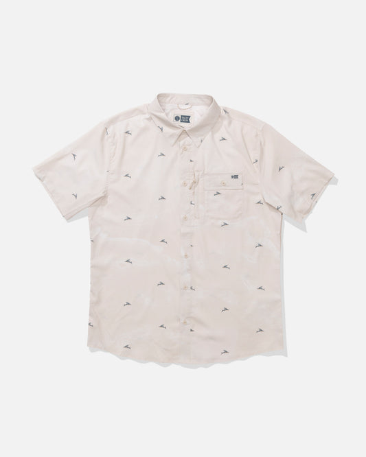 Front view of the Flagship UV Button Up - Natural.