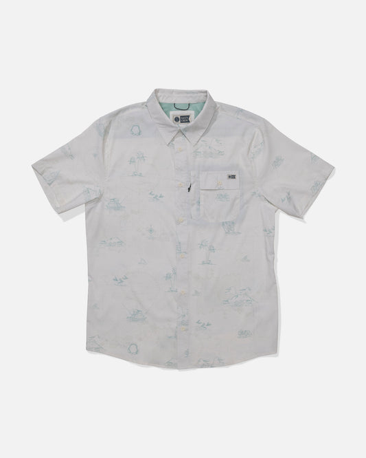 Front view of the Flagship UV Button Up - White.