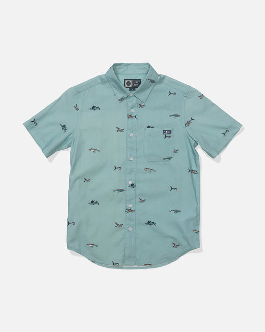 Front view of the Crew Boys Button Up - Seaside.