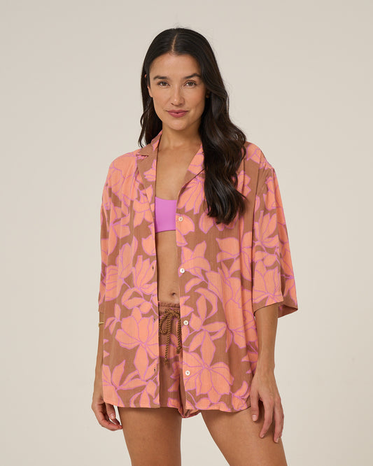 Front view of the Rose Parade Tunic - Mocha.
