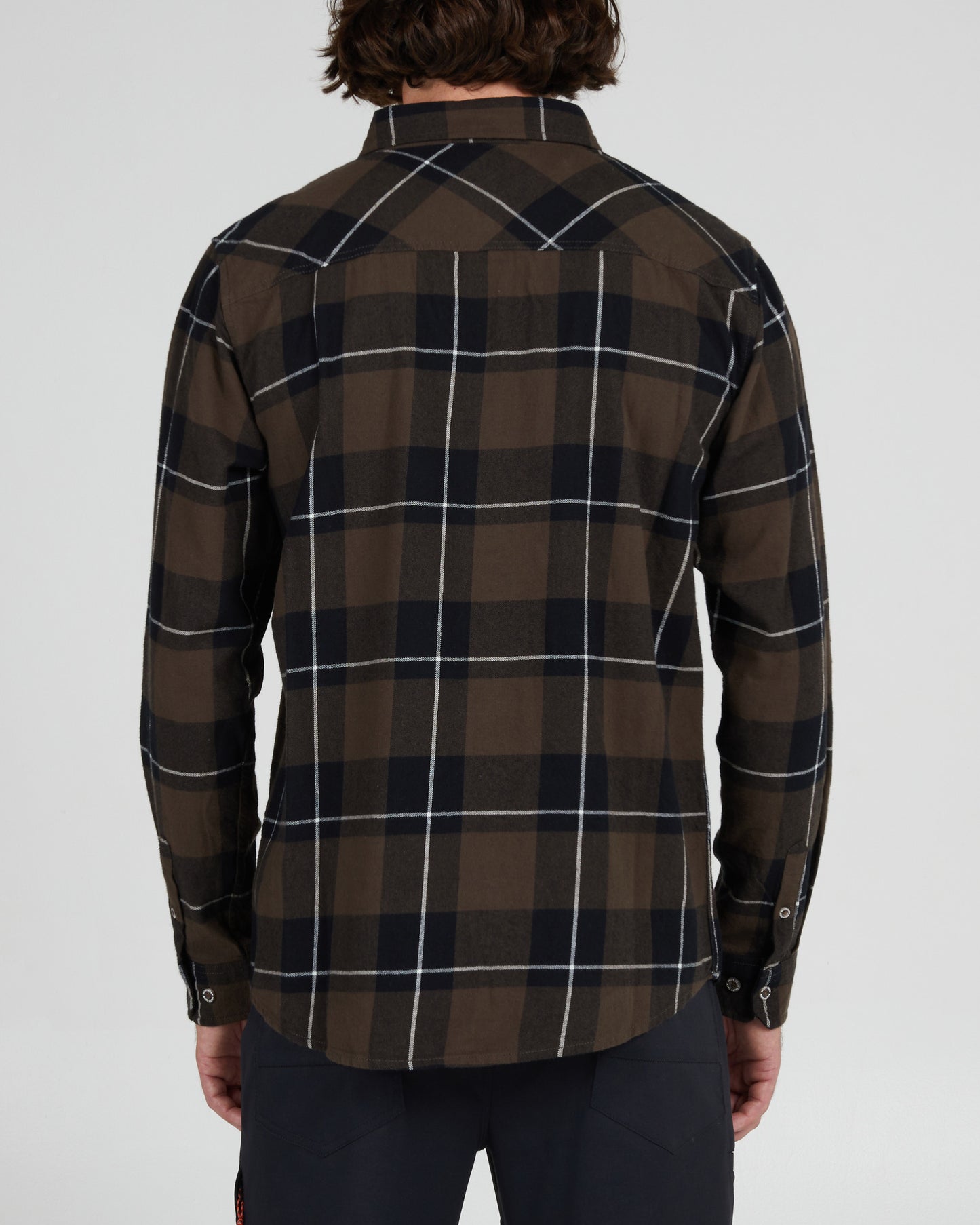 On body back of the First Light Black/Brown Flannel