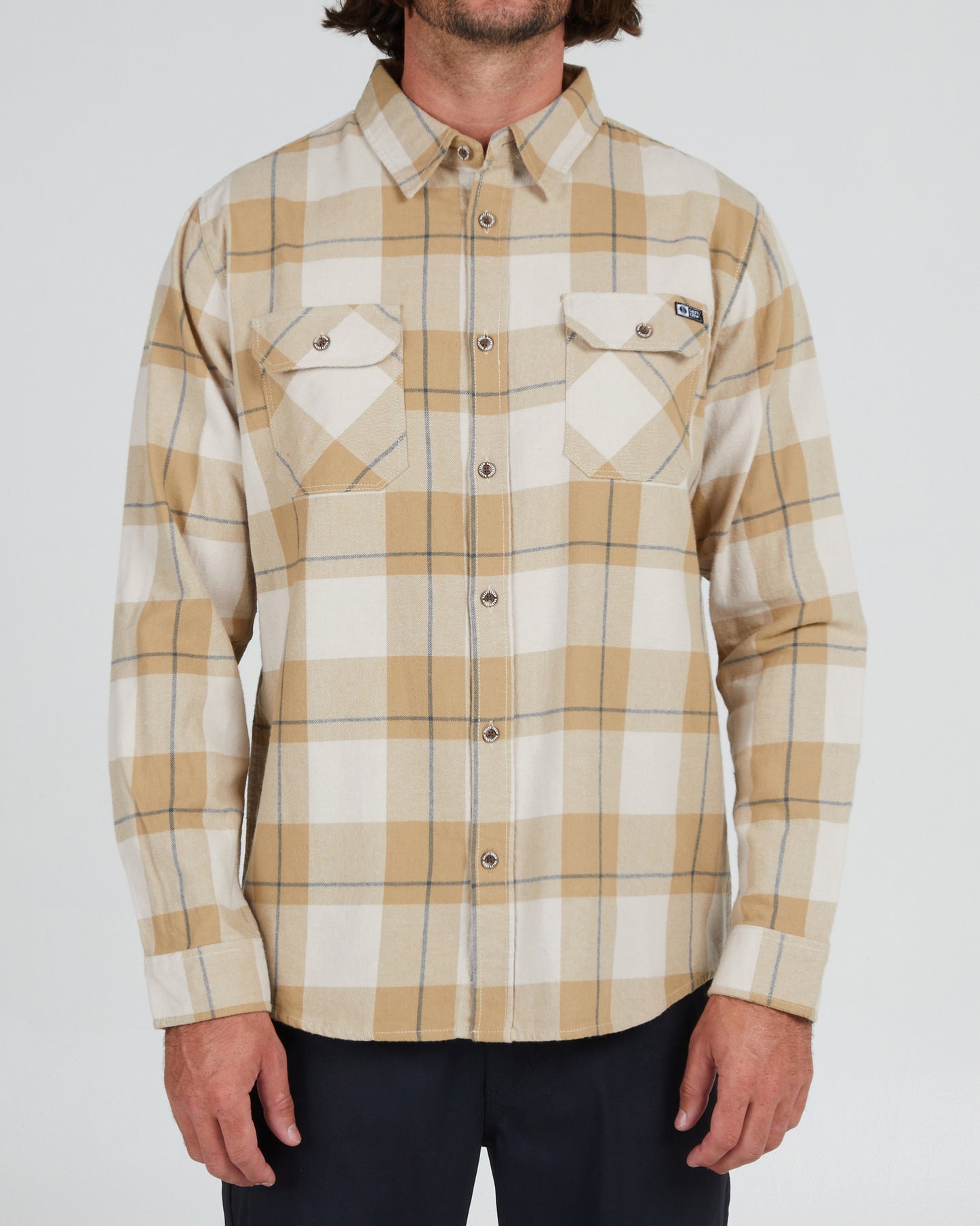 On body front of the First Light Peyote Flannel