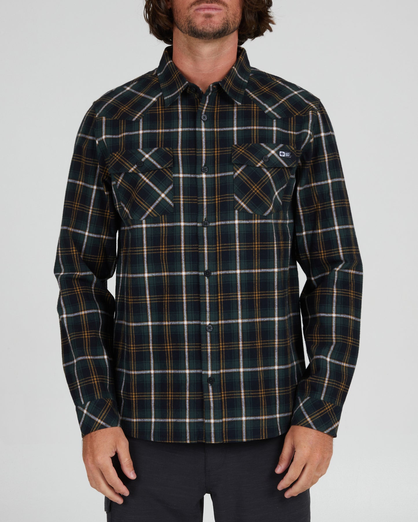 On body front of the Herdsman Black/Spruce Flannel