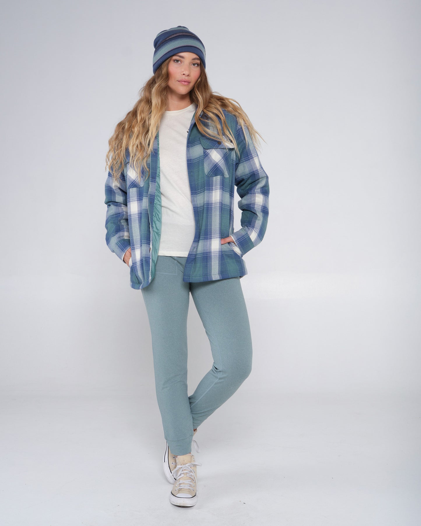 On body front of the Chore Atlantic Green Shacket
