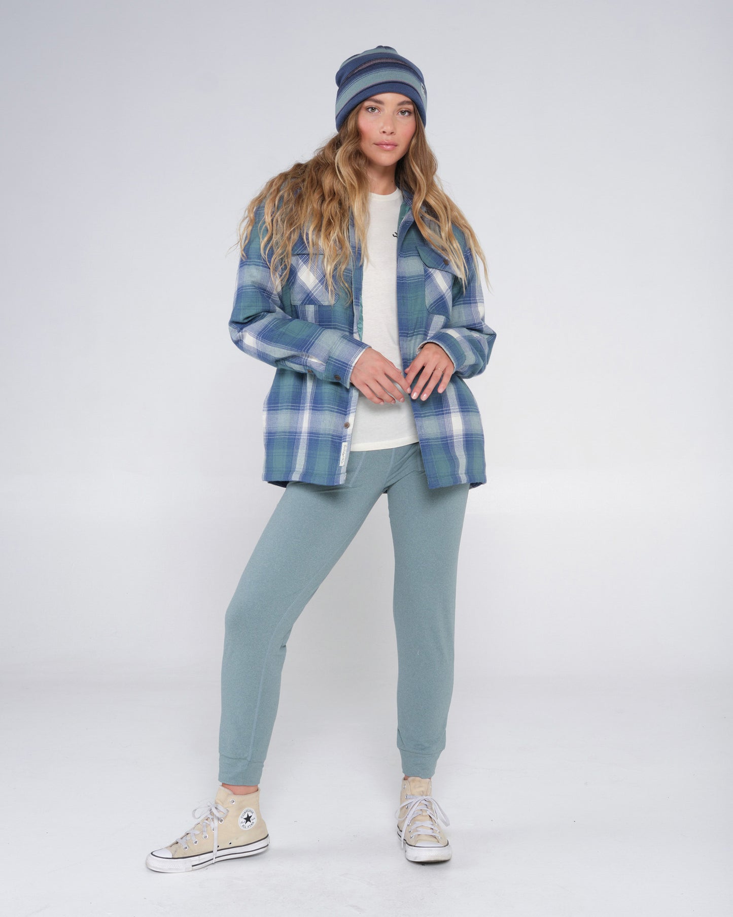 On body front of the Chore Atlantic Green Shacket