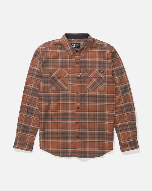 Front view of the Fathom Tech Flannel - Russet.