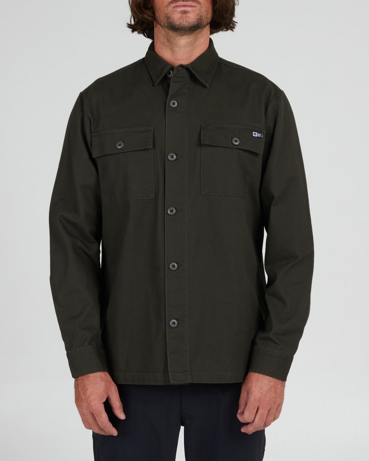 On body front of the Ranger Faded Black L/S Woven