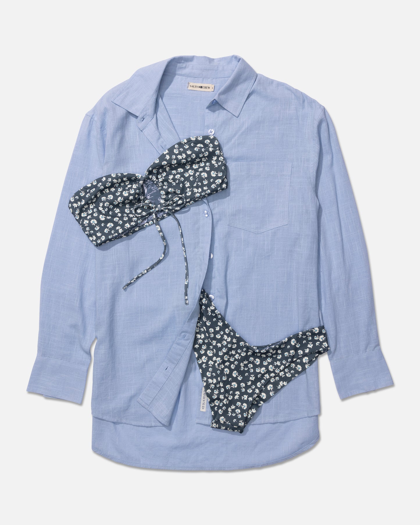 Inspo outfit with the Falling Floral Bandeau Top - Fin Blue.