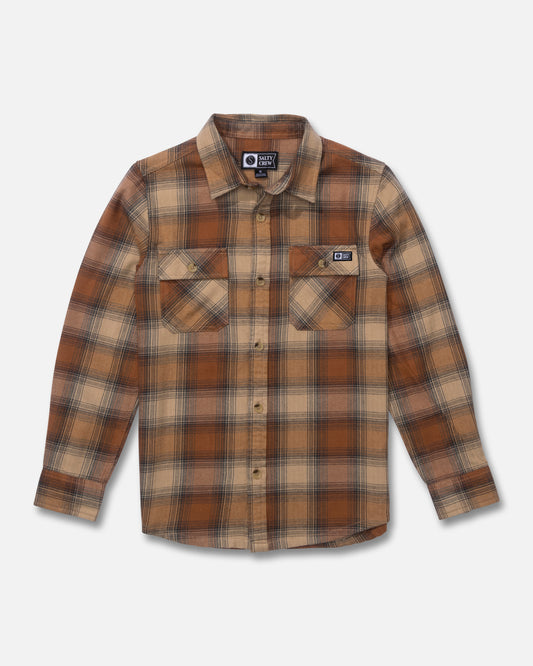 Front view of the Daybreak Boys Flannel - Friar Brown.