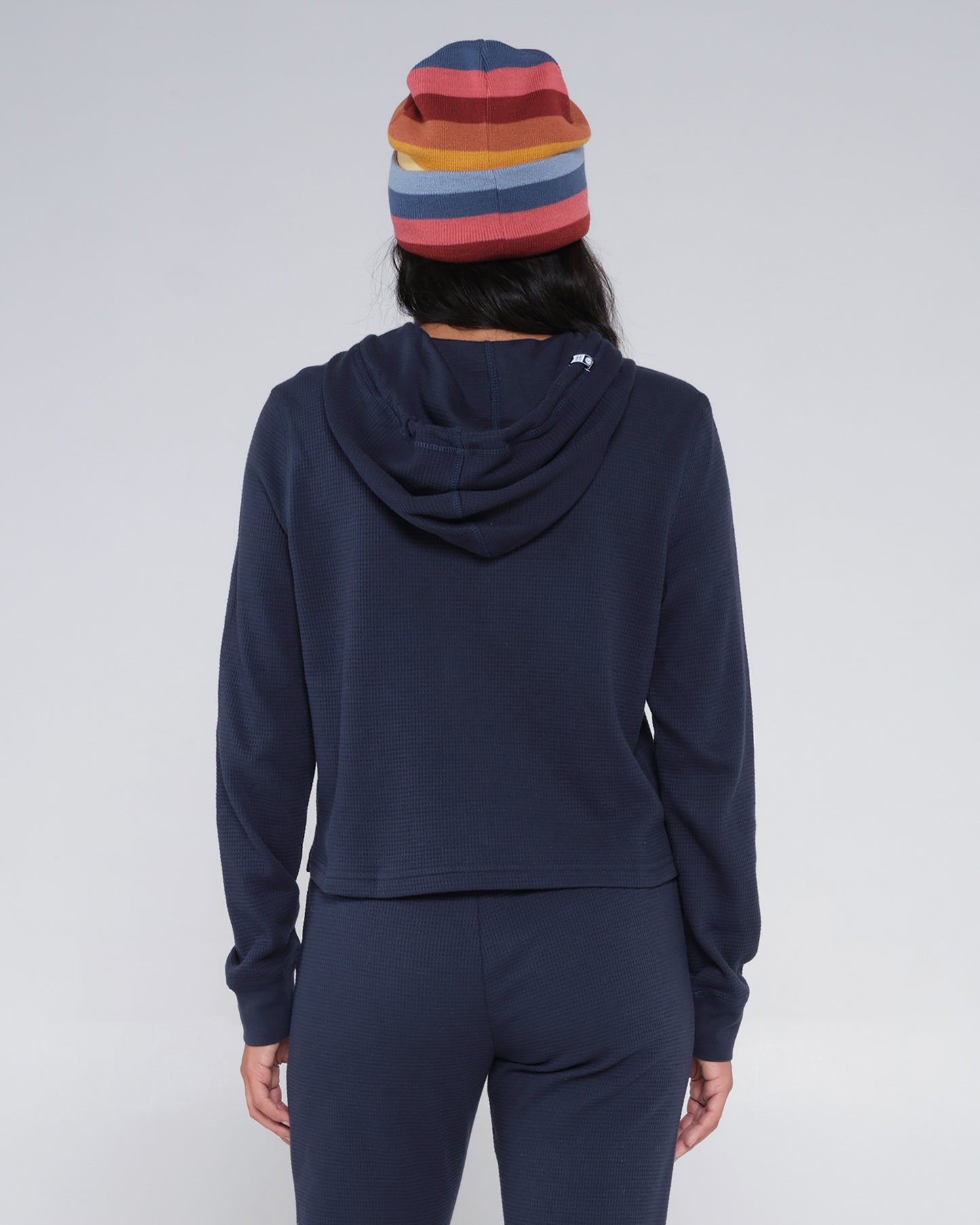 On body back of the Tippet Henley Dark Navy Hoody