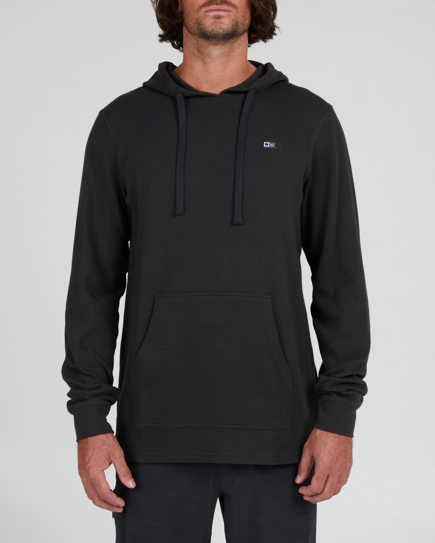 On body front of the Daybreak 2 Faded Black Hooded Thermal