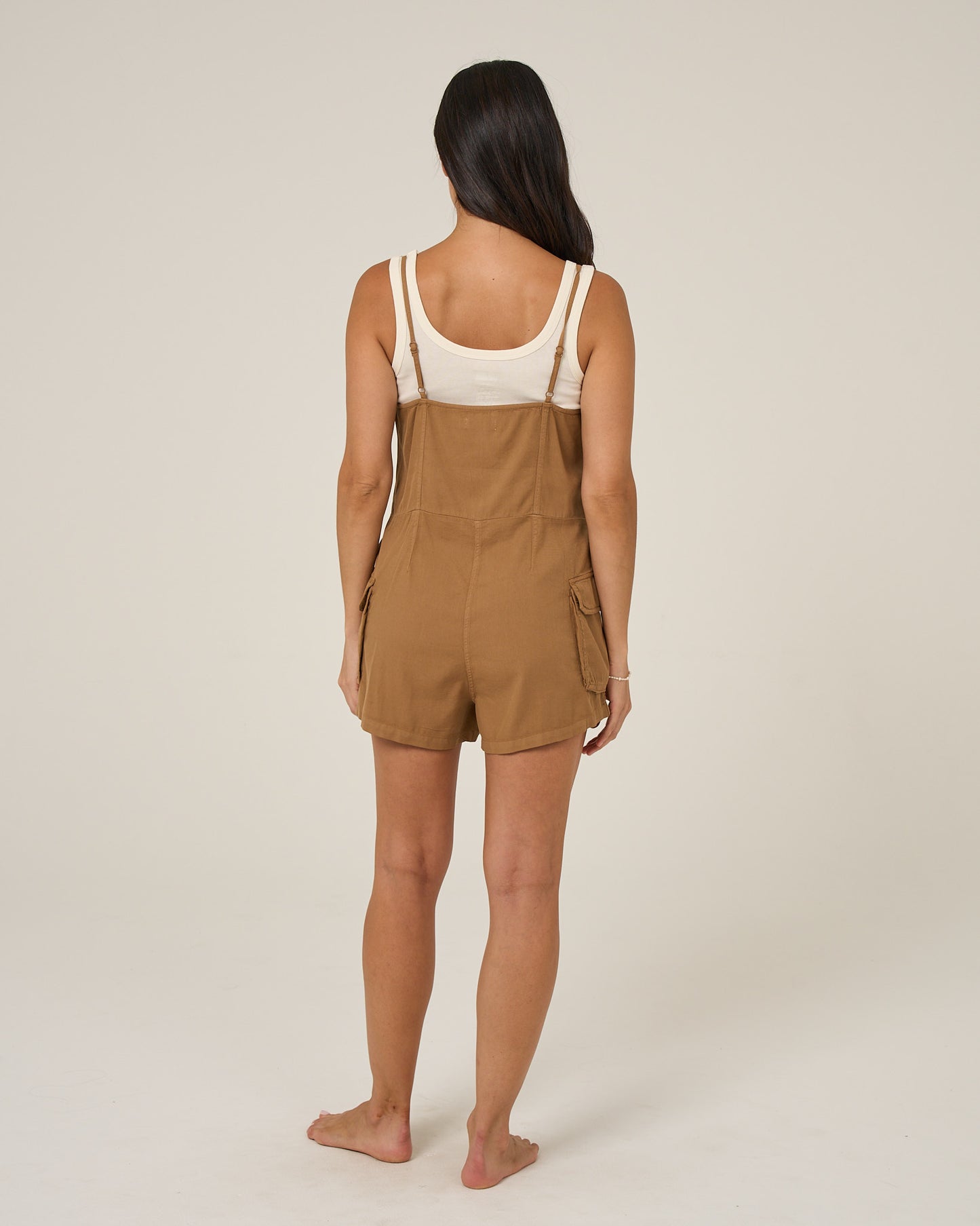 Back view of the Driftwood Romper - Bronze Brown.