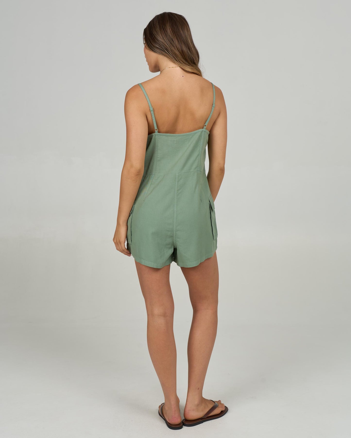 Back view of the Driftwood Romper - Green Bay.