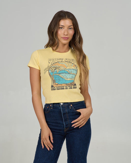 Front view of the Keyhole Baby Tee - Sunshine.