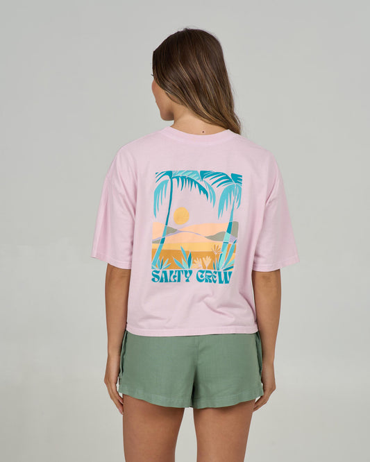 Back view of the Travel Far Skimmer Tee - Pink Skies.