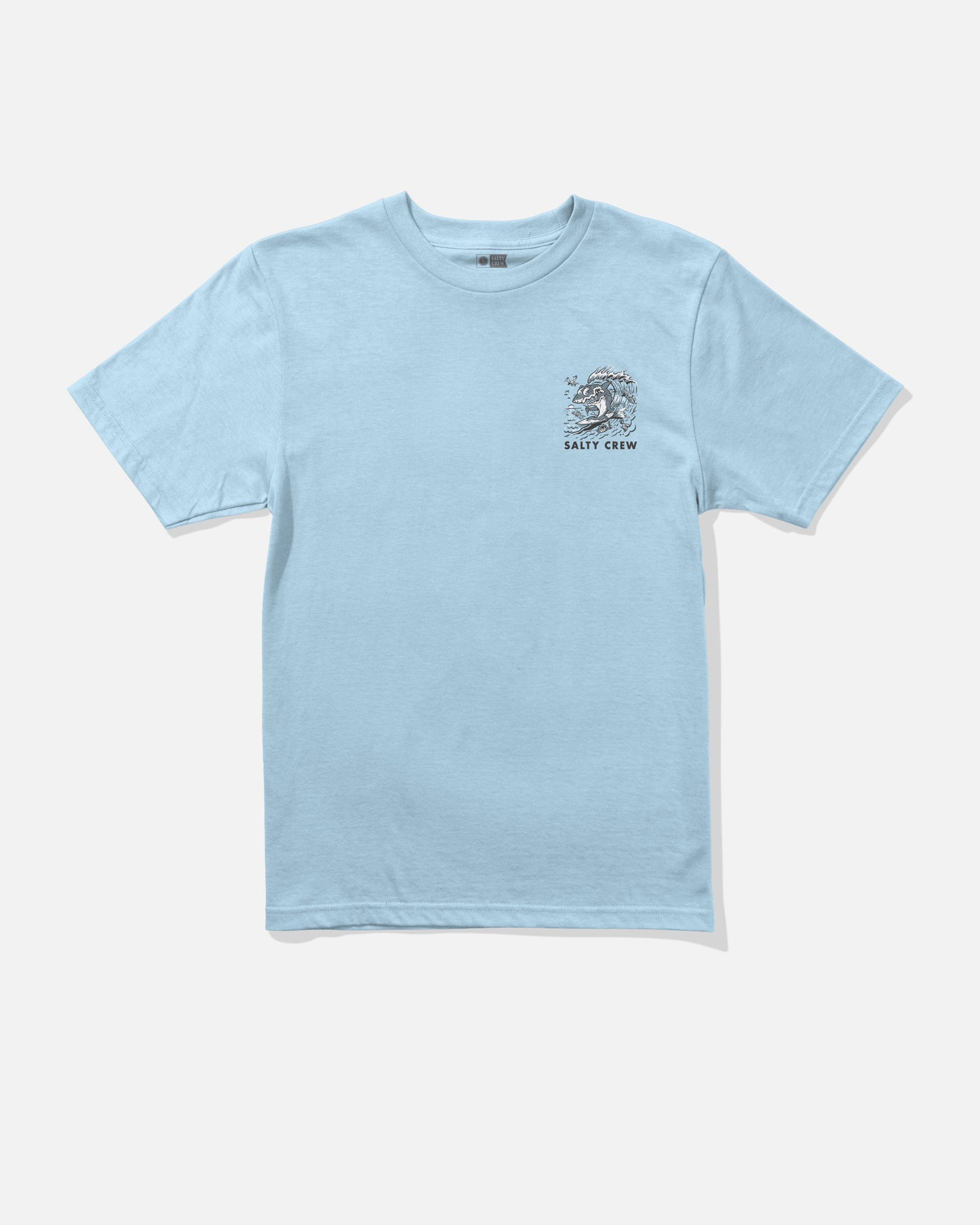 Front view of the Surf Shark Boys Tee - Clear Sky.