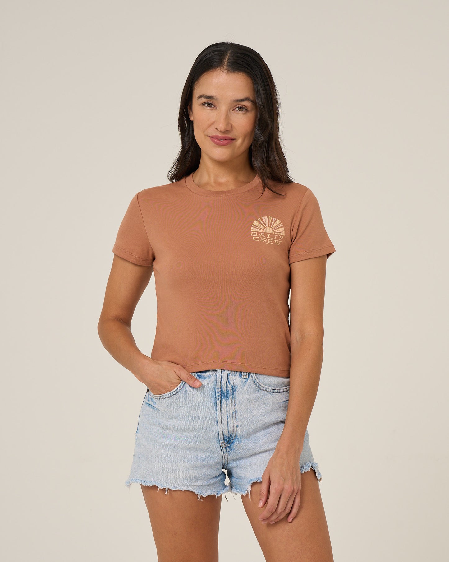 Front view of the Sunshine Baby Tee - Mocha.