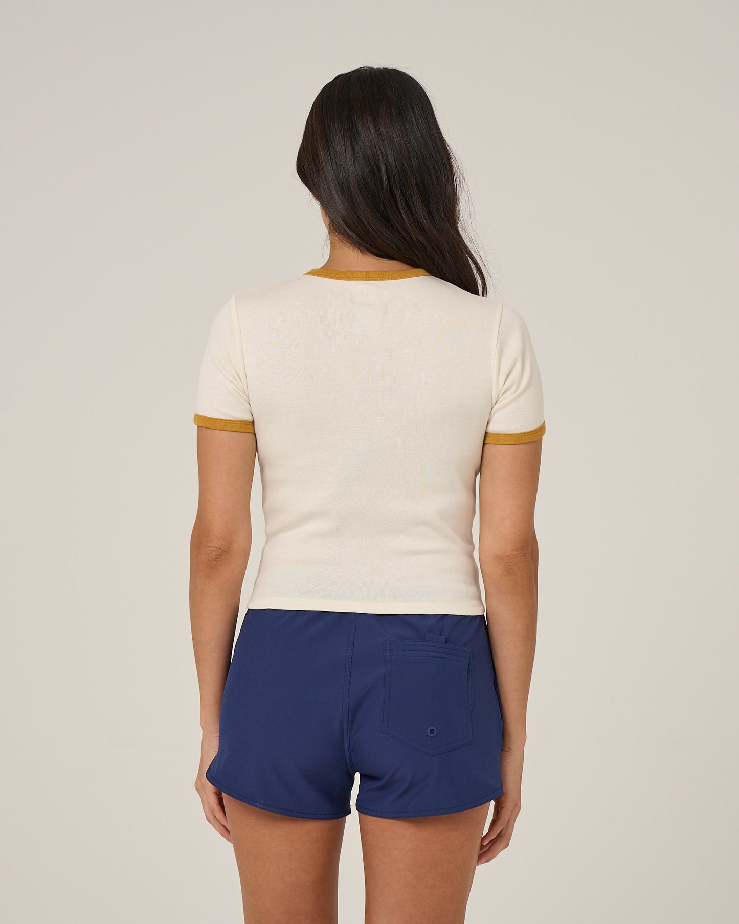Back view of the Fishing Club Ringer Tee - Off White.