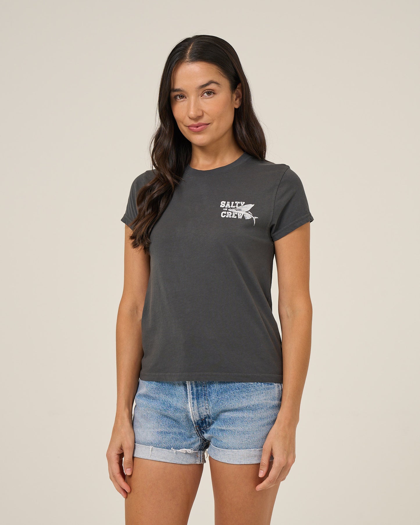 Front view of the Flyer Modern Tee - Charcoal.