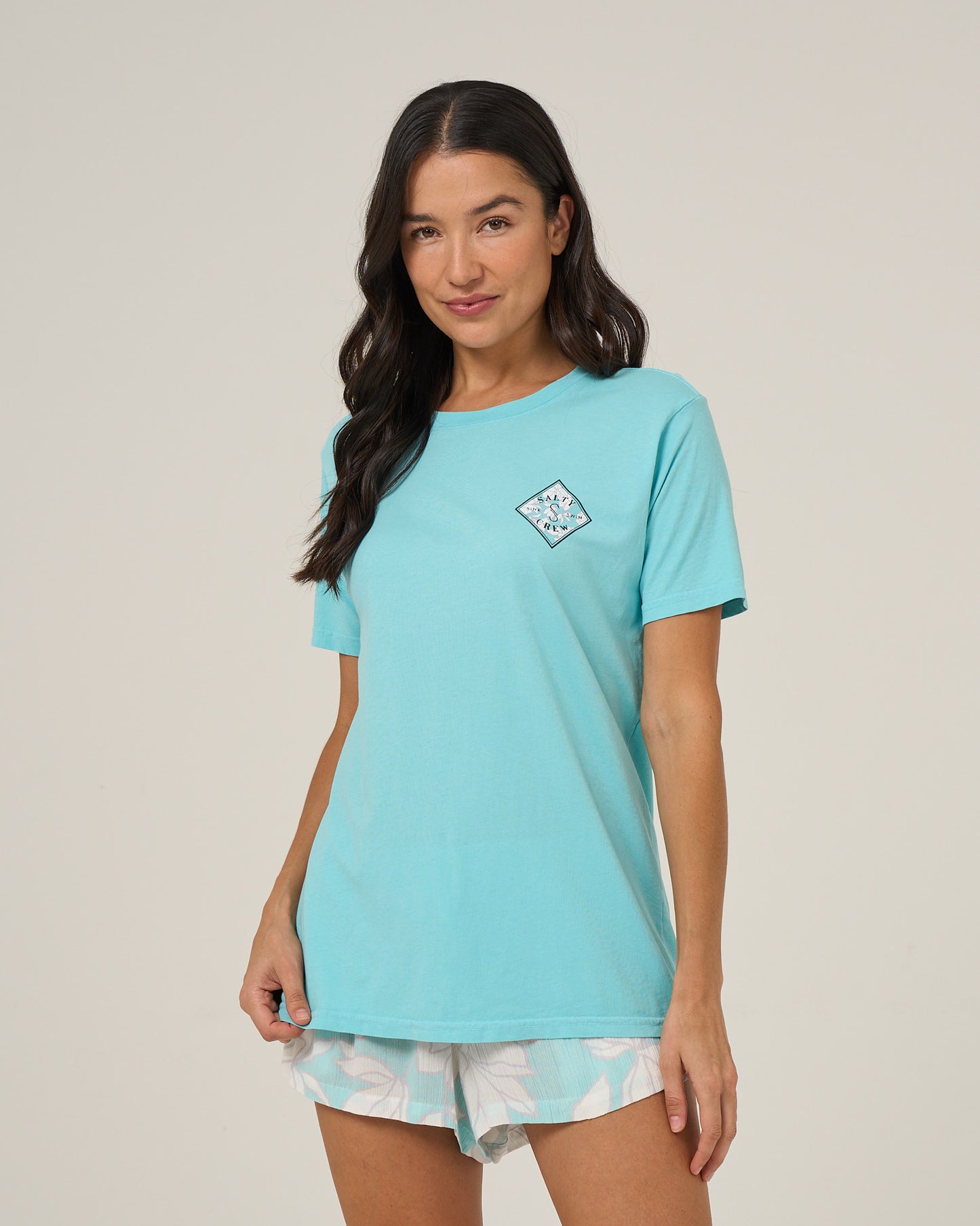 Front view of the Tippet Boyfriend Tee - Aquamarine.