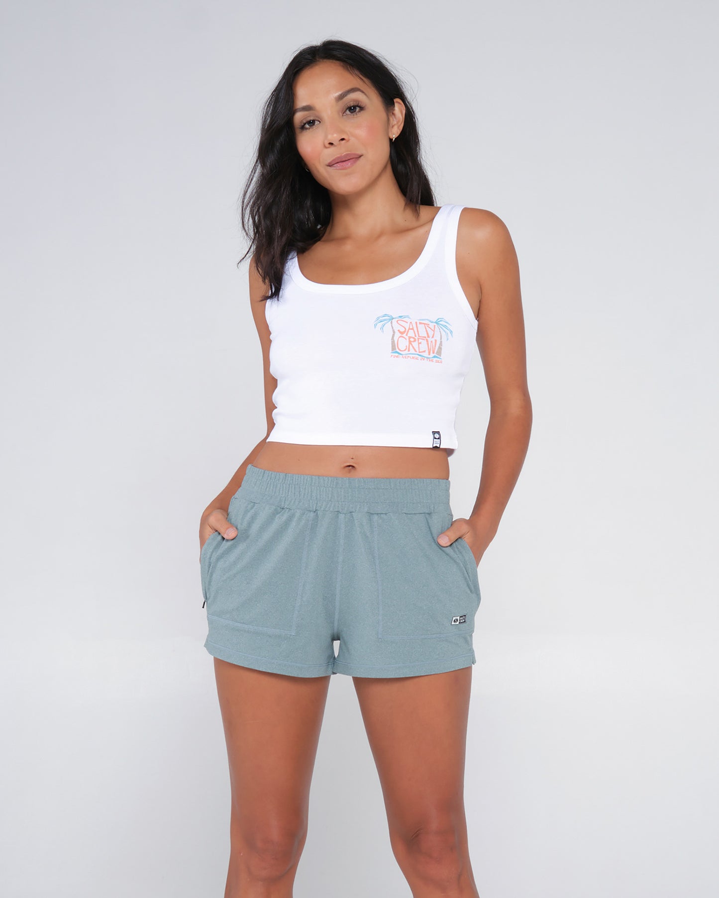 full body front view of Thrill Seekers Atlantic Green Short