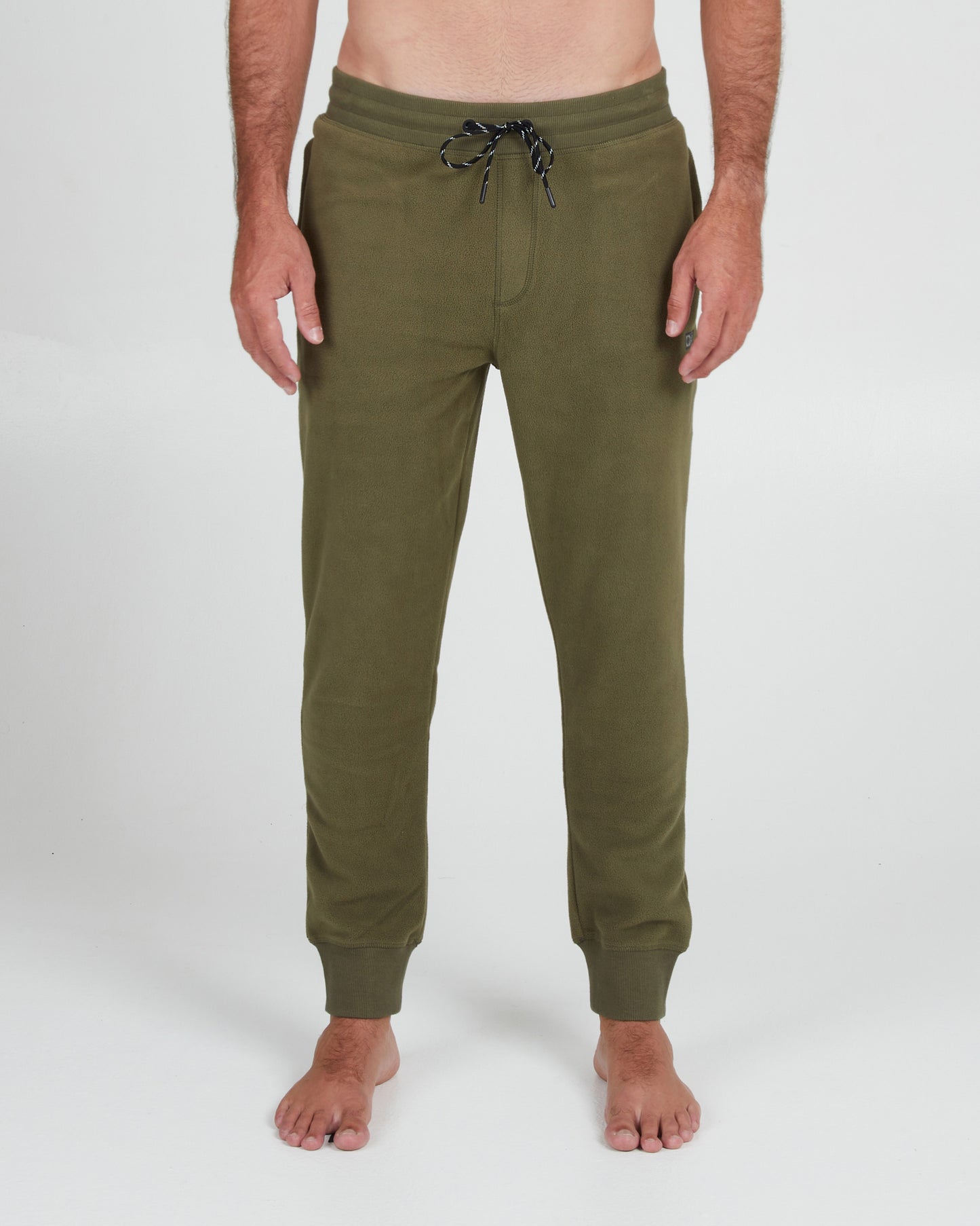 On body front of the Ebbtide Olive Polar Fleece Pant