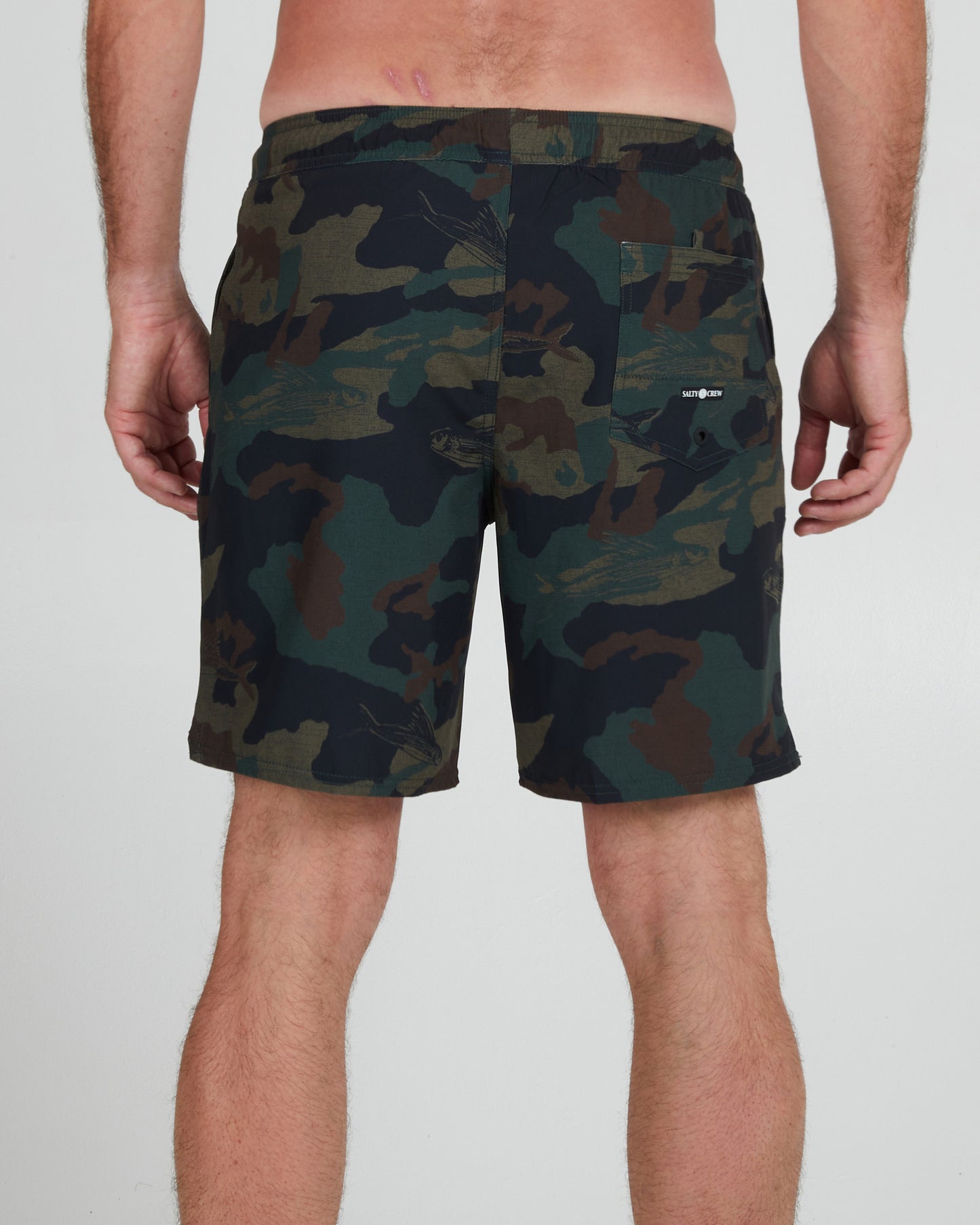 On body back of the Lowtide Camo Elastic Boardshort