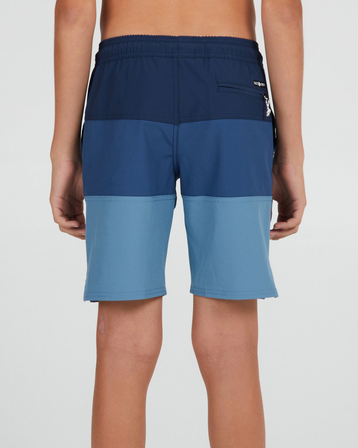 back view of Beacons 2 Boys Blue Elastic Boardshort