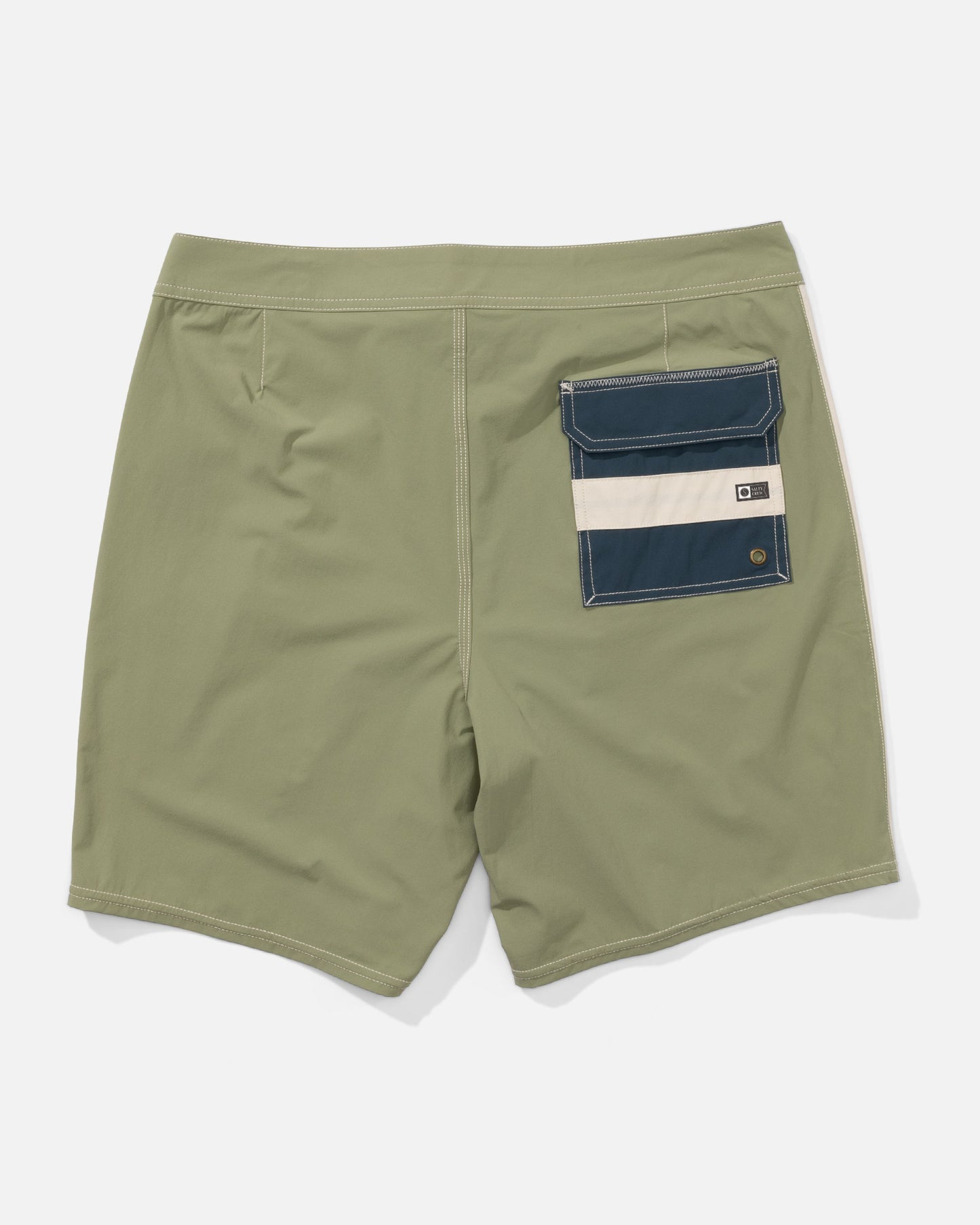 Back view of the Channel Boardshort - Oil Green.