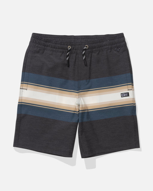 Front view of the Crew 16" Boys Stripe Volley - Pirate Black.