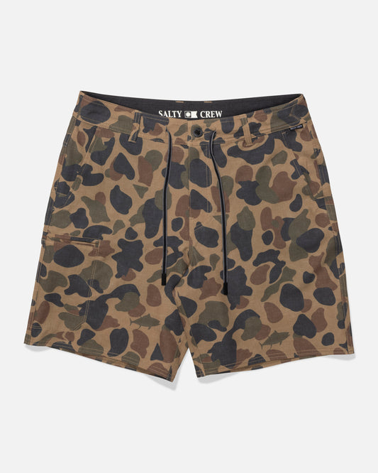 Front view of the Transom Tech Short - Sand Camo.