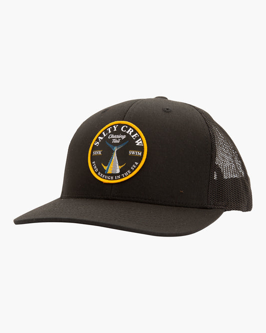Front view of the Bottom Dweller Retro Trucker Hat - Black.