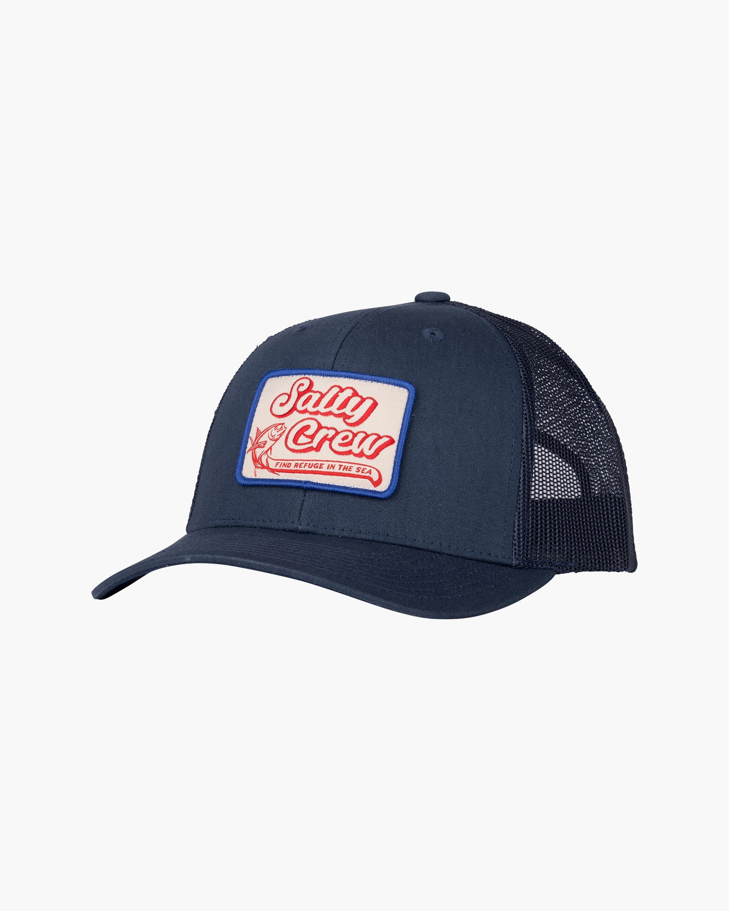 front angled Retro Catch Navy Retro Trucker