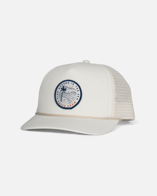 Front view of the Trophy Foamy Trucker - Off White.